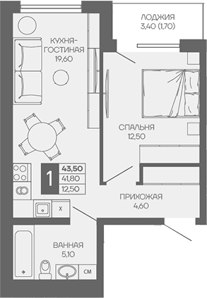Продается 1-комн. квартира, 41.8 м²