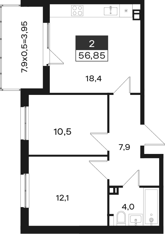 Продается 2-комн. квартира, 52.9 м²