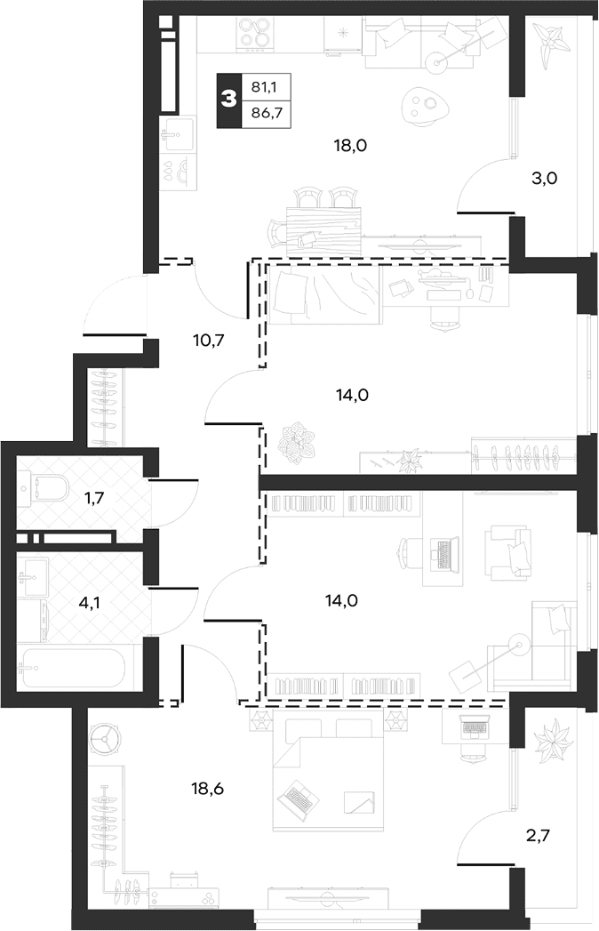 Продается 3-комн. квартира, 80.98 м²