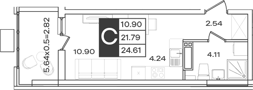 Продается 1-комн. квартира, 21.79 м²