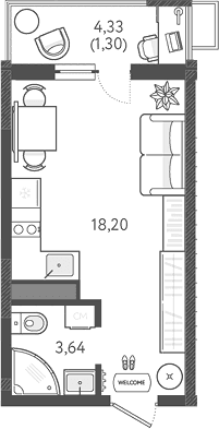 Продается 1-комн. квартира, 21.84 м²
