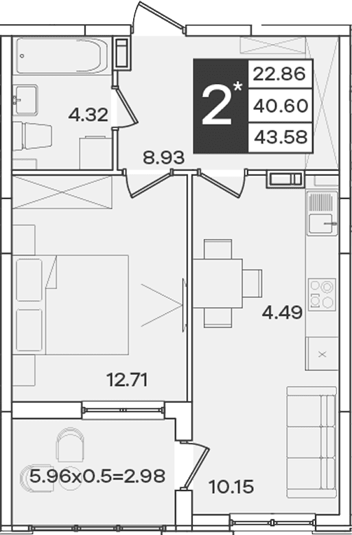 Продается 2-комн. квартира, 40.6 м²