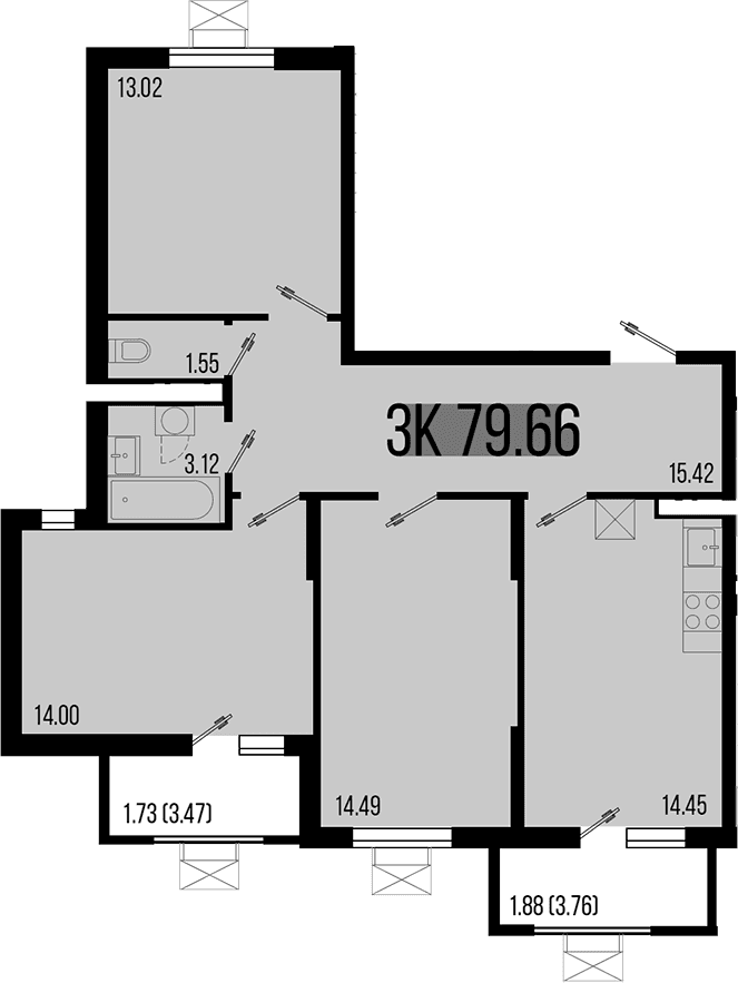 Продается 3-комн. квартира, 76.05 м² — фото 2