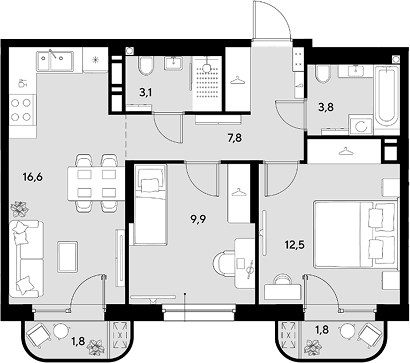 Продается 2-комн. квартира, 53.7 м²