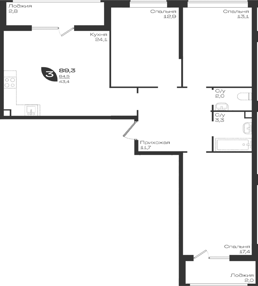 Продается 3-комн. квартира, 84.5 м²