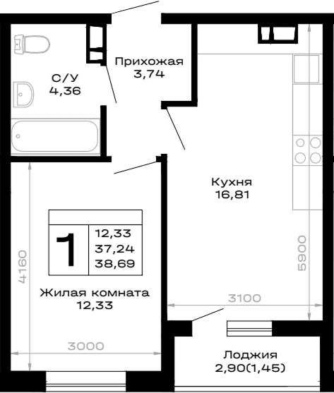 Продается 1-комн. квартира, 37.24 м²