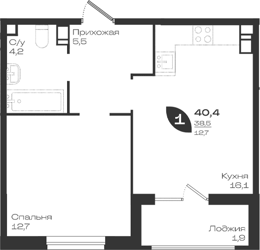 Продается 1-комн. квартира, 38.5 м²