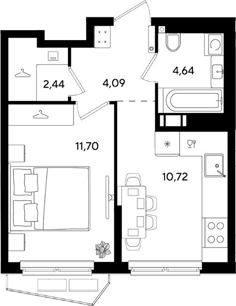 Продается 1-комн. квартира, 33.59 м²