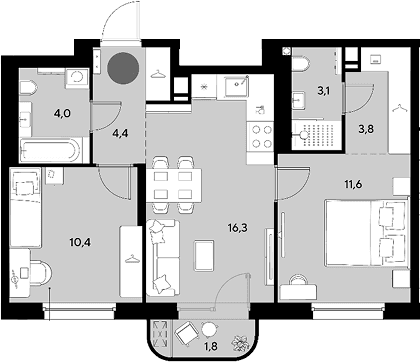 Продается 3-комн. квартира, 53.6 м²