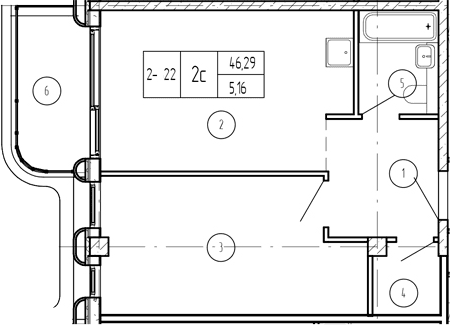 Продается 2-комн. квартира, 46.29 м²