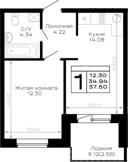 Продается 1-комн. квартира, 34.94 м²