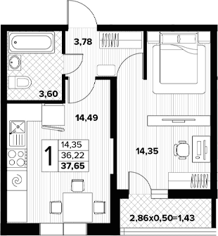 Продается 1-комн. квартира, 36.22 м²