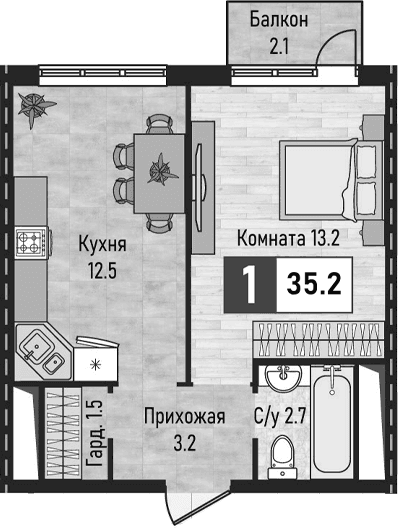 Продается 1-комн. квартира, 33.1 м²