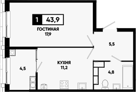 Продается 1-комн. квартира, 39.4 м²