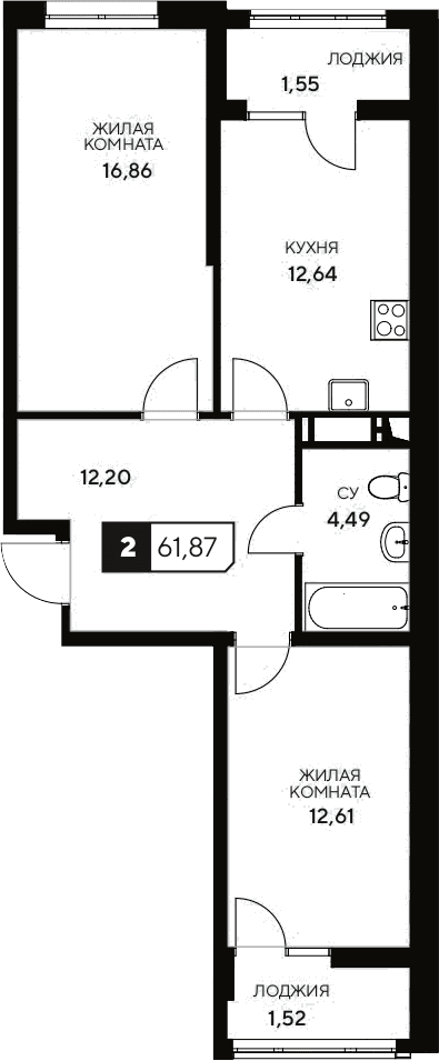 Продается 2-комн. квартира, 58.8 м²
