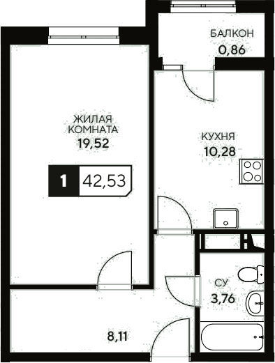 Продается 1-комн. квартира, 41.67 м²