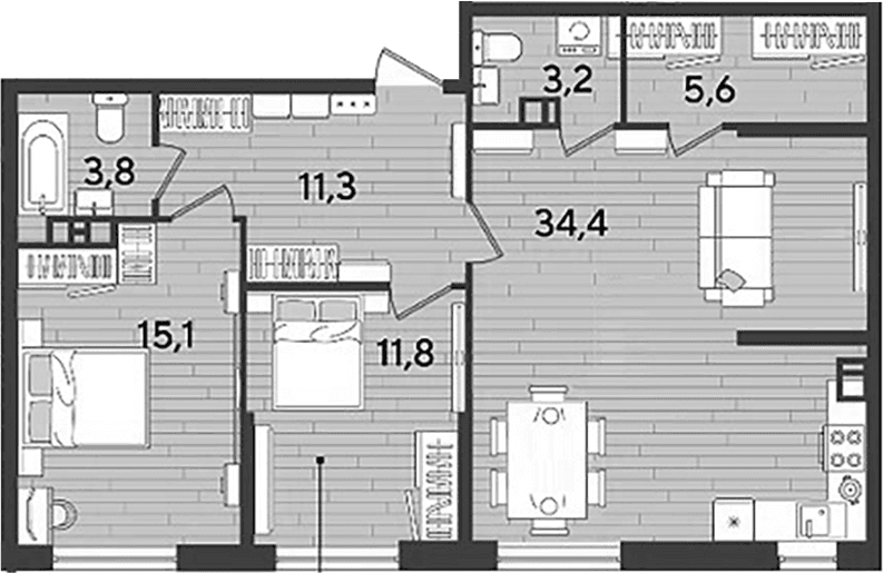 Продается 2-комн. квартира, 84.6 м²