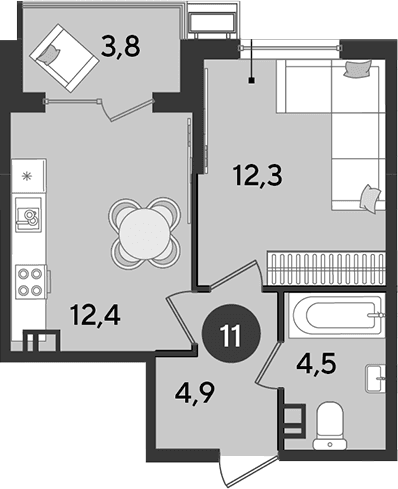 Продается 1-комн. квартира, 34.1 м²