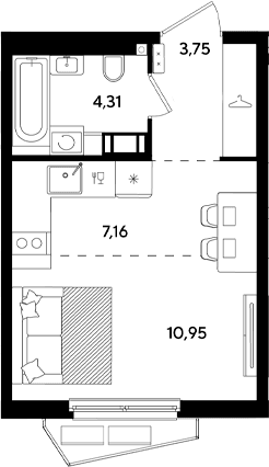 Продается 1-комн. квартира, 26.17 м²