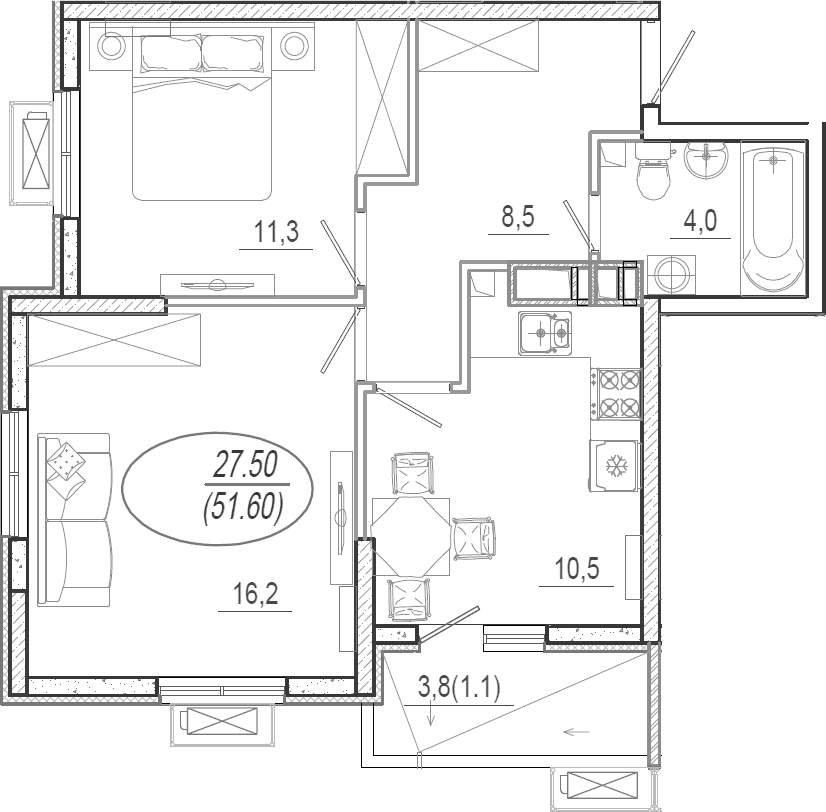 Продается 2-комн. квартира, 50.5 м² — фото 2