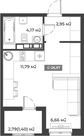 Продается 1-комн. квартира, 25.57 м²