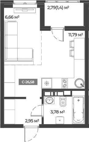 Продается 1-комн. квартира, 25.18 м²