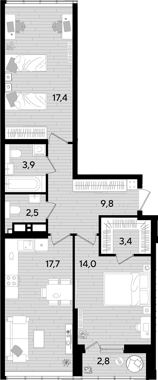 Продается 2-комн. квартира, 68.7 м²