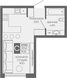 Продается 1-комн. квартира, 27.5 м²