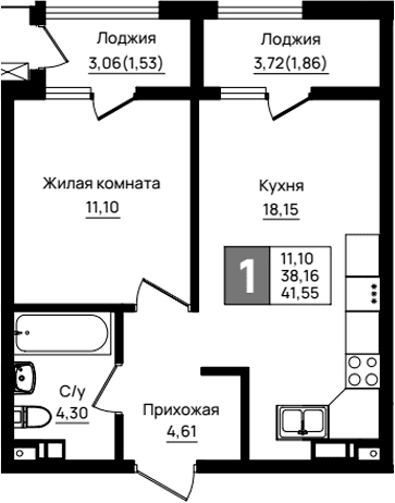 Продается 1-комн. квартира, 38.16 м²