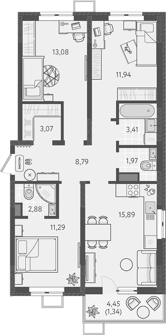 Продается 3-комн. квартира, 72.32 м²