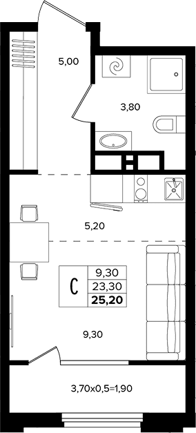 Продается 1-комн. квартира, 23.3 м²