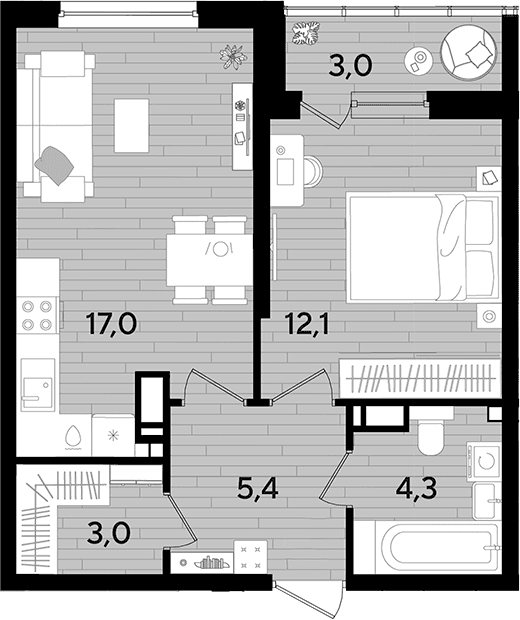Продается 1-комн. квартира, 41.8 м²