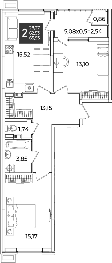Продается 2-комн. квартира, 62.53 м²