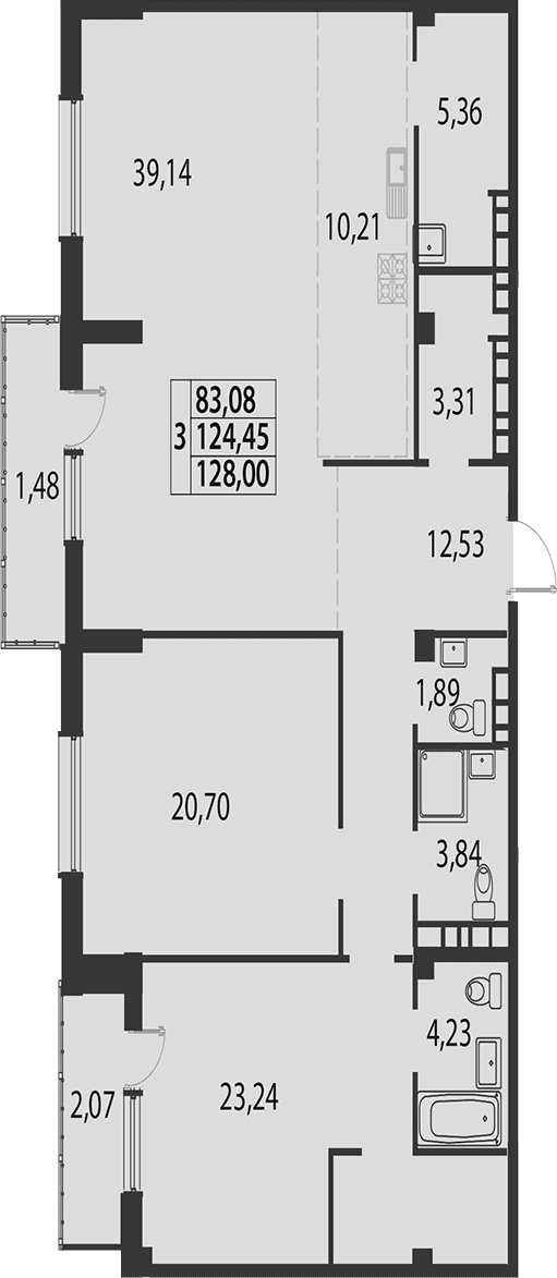 Продается 3-комн. квартира, 124.45 м²