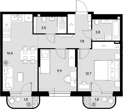 Продается 2-комн. квартира, 54.3 м²
