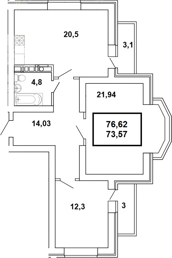 Продается 3-комн. квартира, 73.57 м² — фото 2
