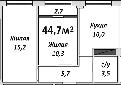 Продается 2-комн. квартира, 44.7 м²