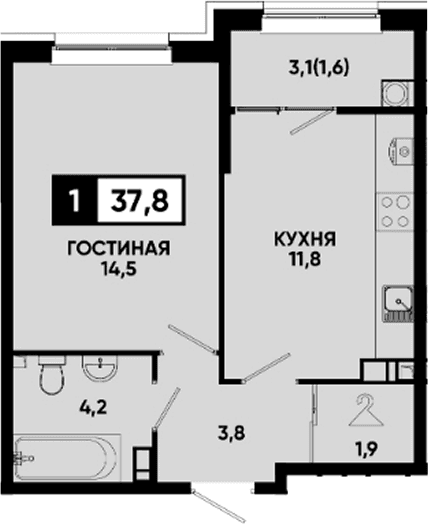 Продается 1-комн. квартира, 36.2 м²