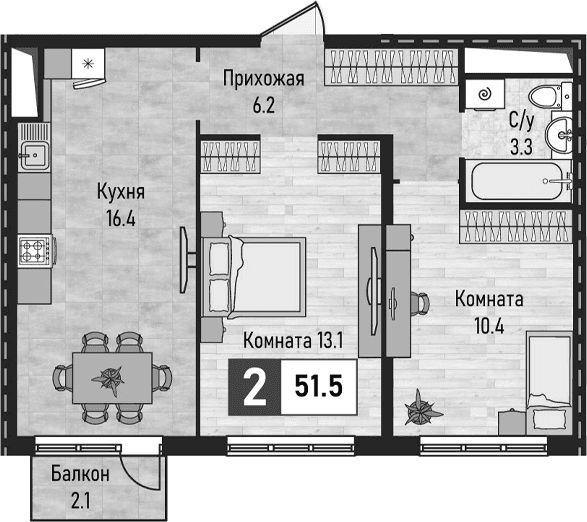 Продается 2-комн. квартира, 49.4 м²