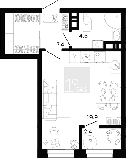 Продается 1-комн. квартира, 31.8 м² — фото 2