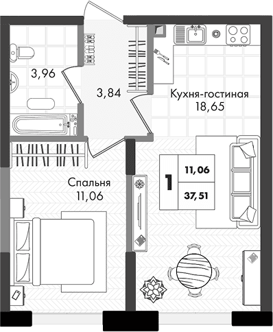 Продается 2-комн. квартира, 37.51 м²