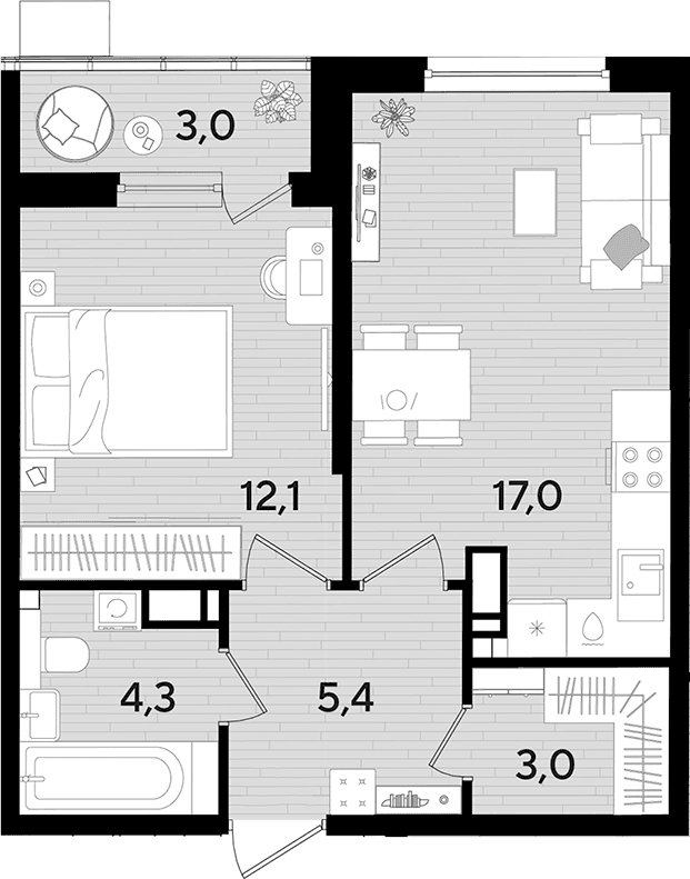Продается 1-комн. квартира, 41.8 м²