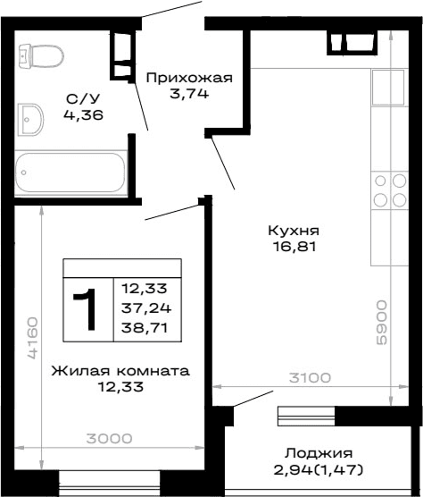 Продается 1-комн. квартира, 37.24 м²