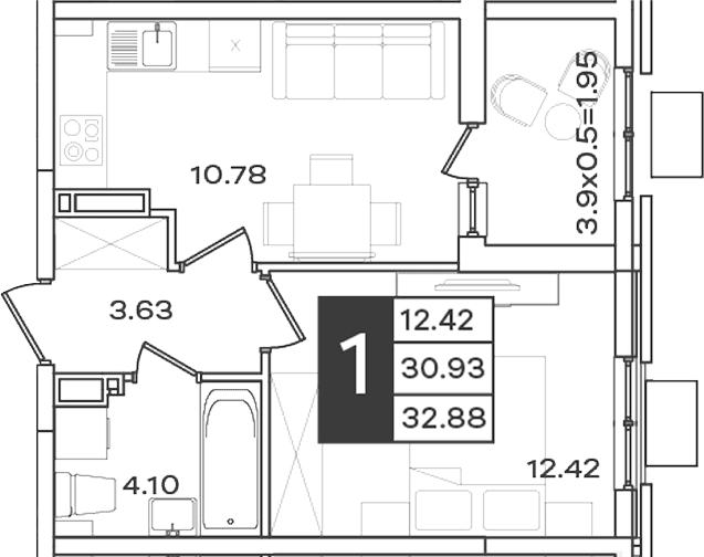 Продается 1-комн. квартира, 30.93 м²