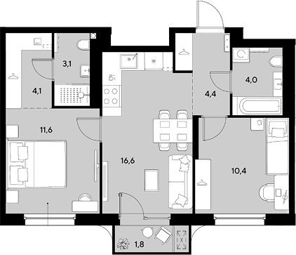 Продается 2-комн. квартира, 54.2 м²