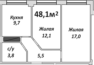 Продается 2-комн. квартира, 48.1 м²