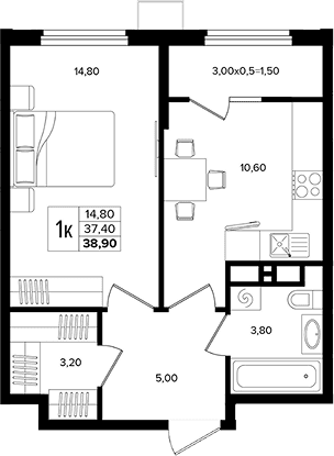 Продается 1-комн. квартира, 37.4 м²