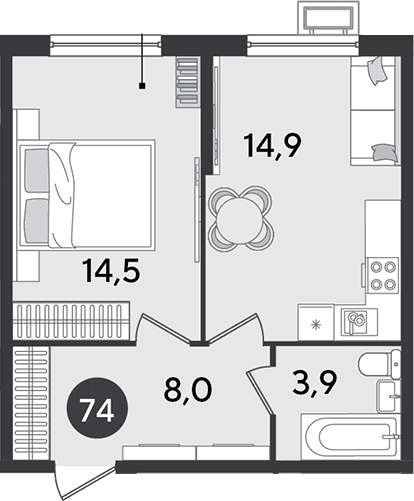 Продается 1-комн. квартира, 41.3 м²