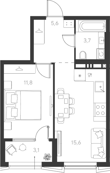 Продается 1-комн. квартира, 38.25 м²