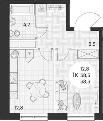 Продается 1-комн. квартира, 38.3 м²